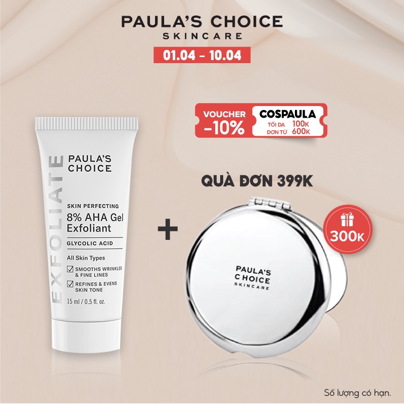 Gel loại bỏ tế bào chết làm mềm, sáng mịn da Paula's Choice 8% AHA Exfoliant 15ml 1907