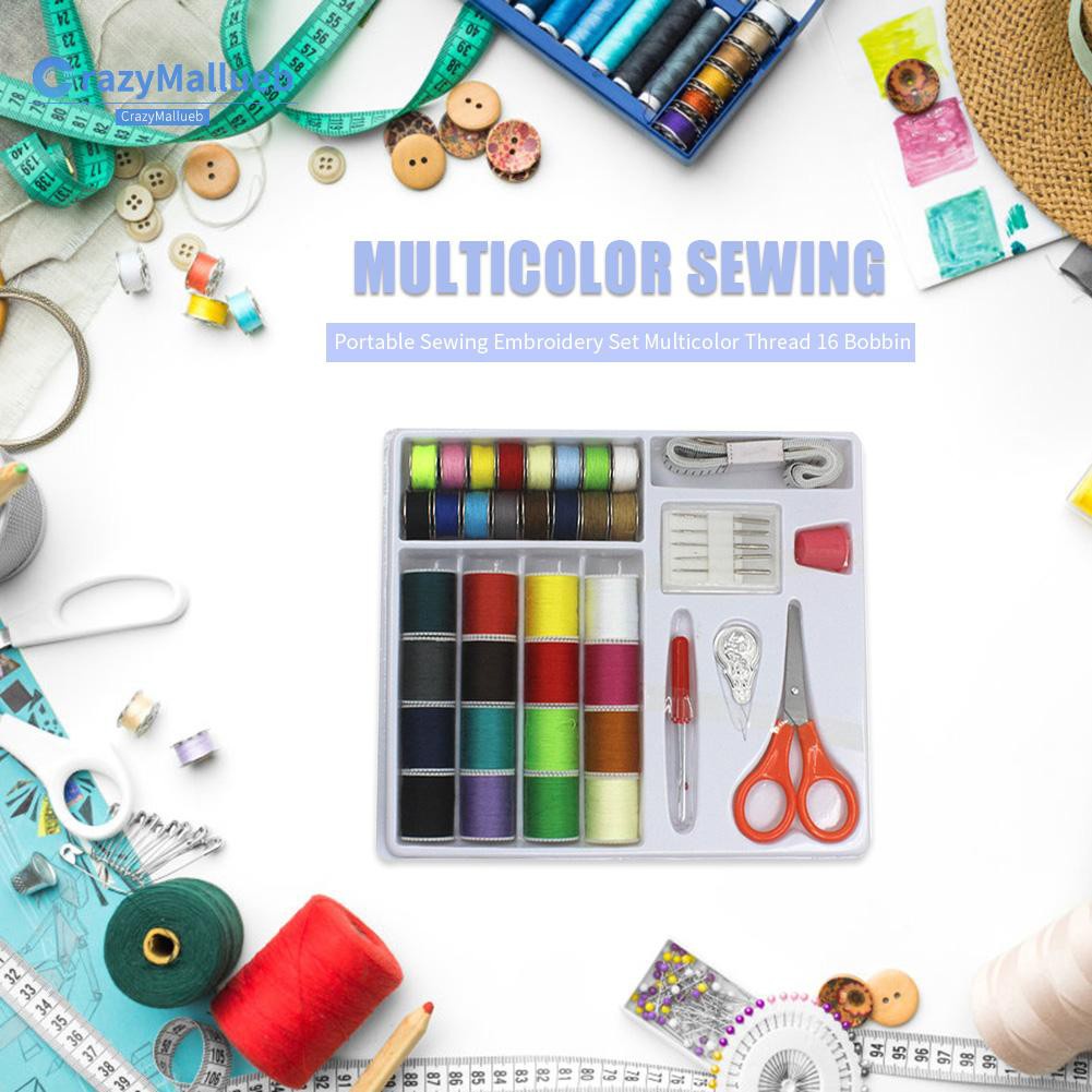 Crazymallueb❤Portable Sewing Stitches Scissor Set Home Embroidery 16 Thread Bobbin Organizer❤New