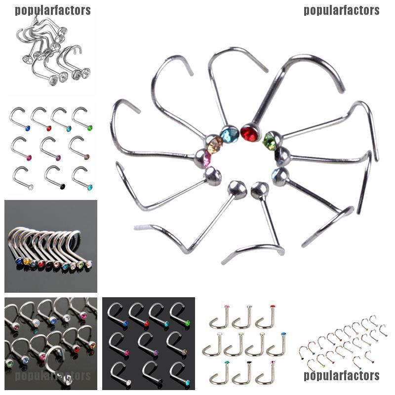 Bộ 10 Khuyên Mũi Thép Không Gỉ Đính Pha Lê