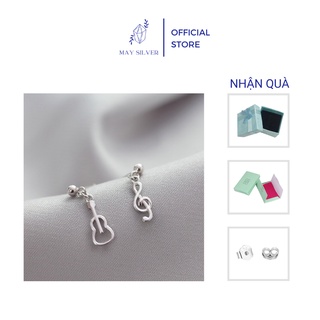 Khuyên bạc 925, hoa tai cá tính nữ, Bông Nốt nhạc bất đối xứng sáng tạo Mây Silver K12