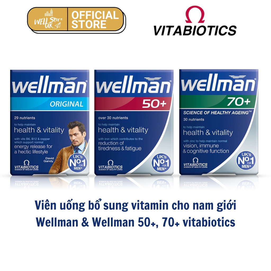 Viên uống Wellman Vitabiotics bổ sung năng lượng cho nam giới hộp 30 viên