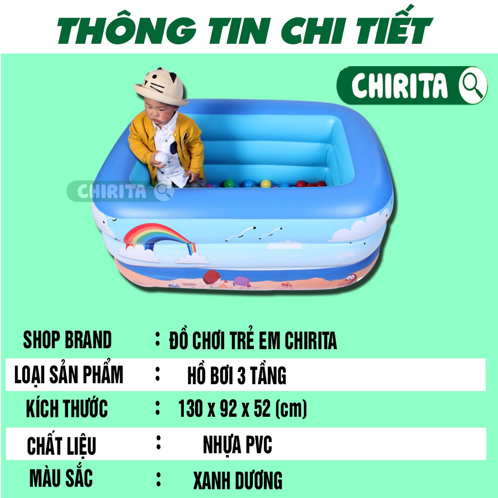 Bể Bơi Hình Chữ Nhật 3 Tầng Kích Thước 1m3 - Hồ Bơi Cho Bé + Tặng Kèm Dụng Cụ Vá Phao