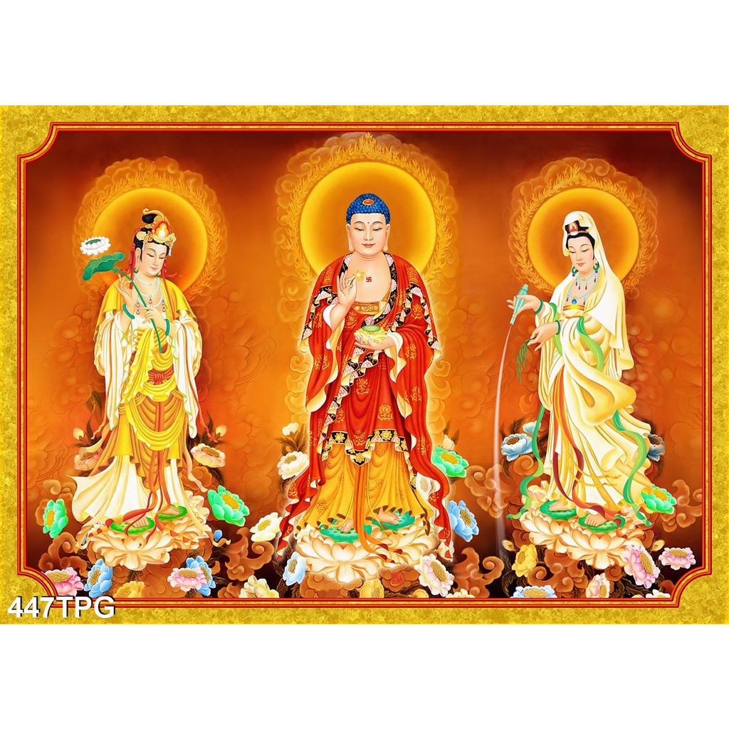 TRANH DÁN TƯỜNG TÂY PHƯƠNG TAM THÁNH - TRANH PHẬT GIÁO