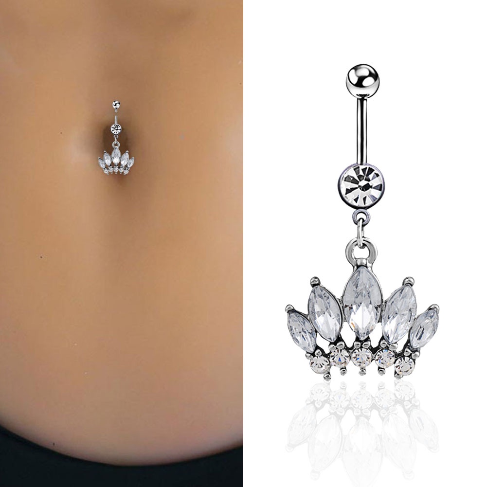 Khuyên Xỏ Rốn Hình Vương Miện Đính Đá Bằng Thép Không Gỉ Cá Tính