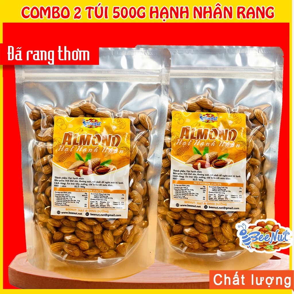 Hạt hạnh nhân rang tách vỏ (1KG) (Combo 2 phần 500g) Hạnh nhân sấy mộc Hạnh nhân tươi làm sữa hạt Hạt dinh dưỡng BeeNut