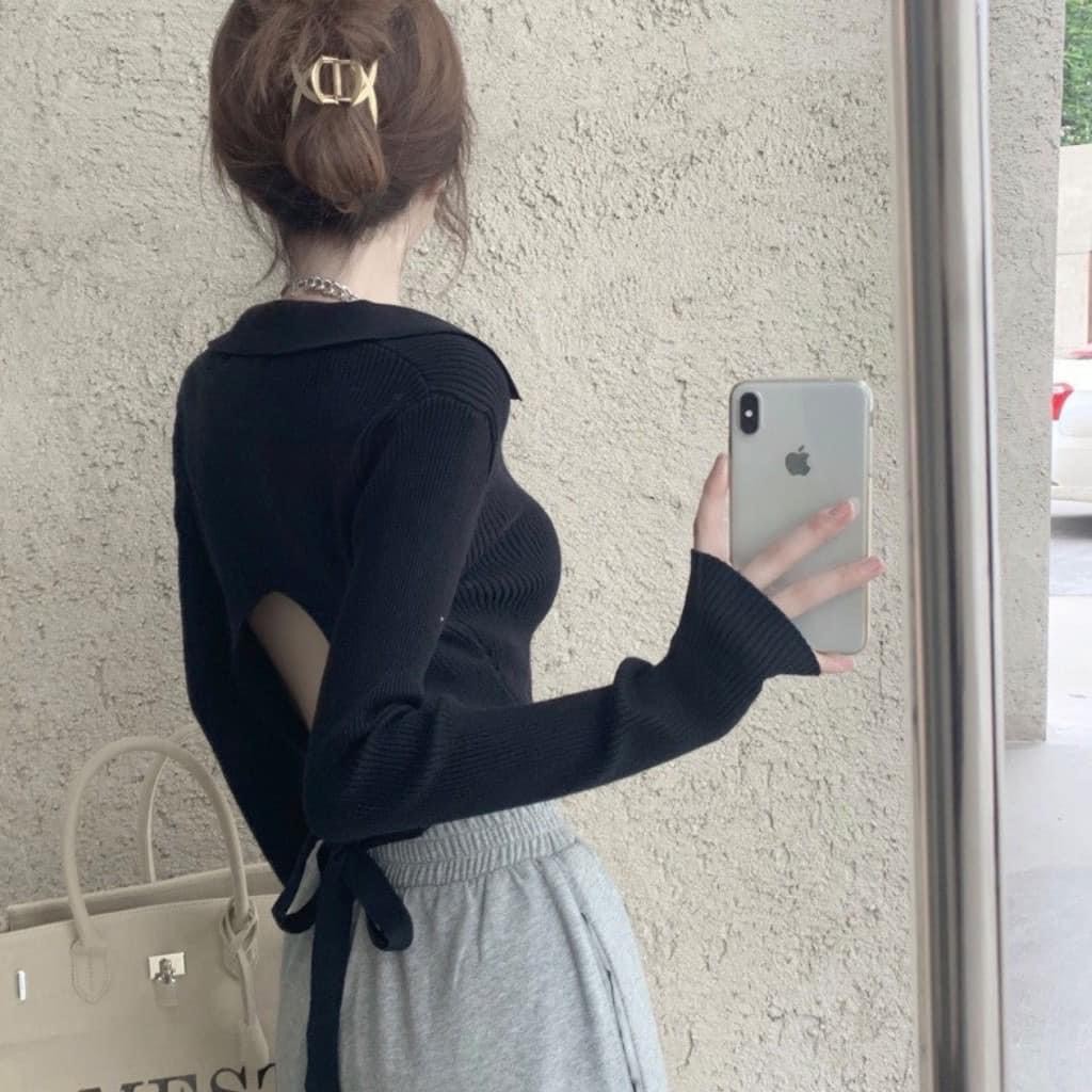 Áo croptop polo thun tăm co dãn buộc lưng siêu yêu vanmiushop