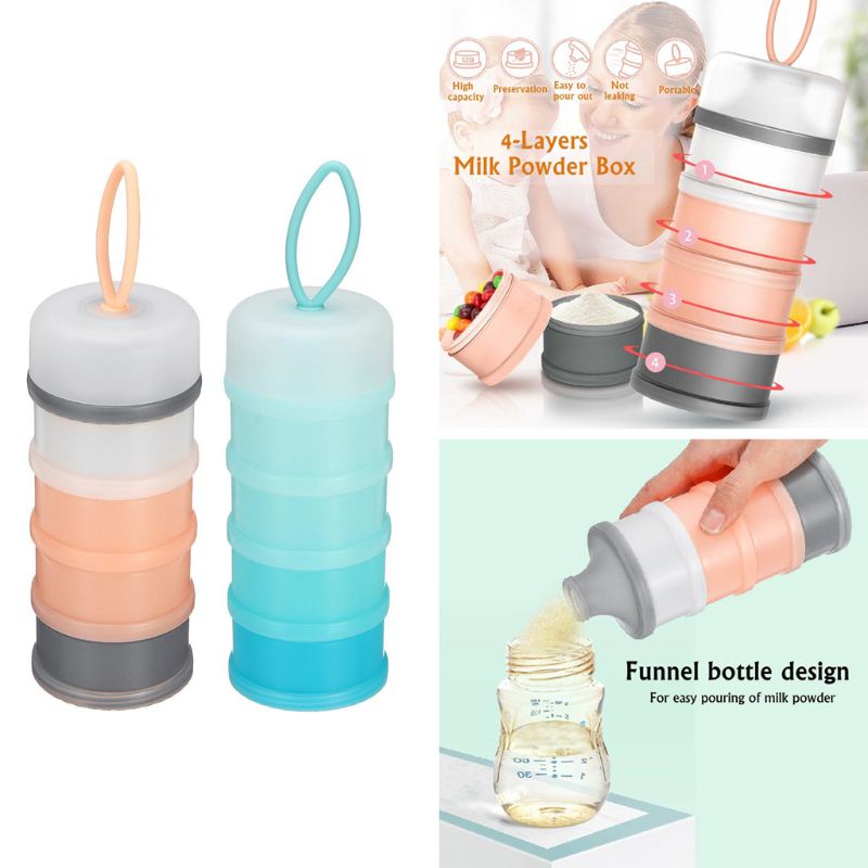 Hộp Đựng Sữa Bột Em Bé 4 Tầng Màu Sắc Ngọt Ngào Kích Thước Nhỏ Gọn Tiện Dụng