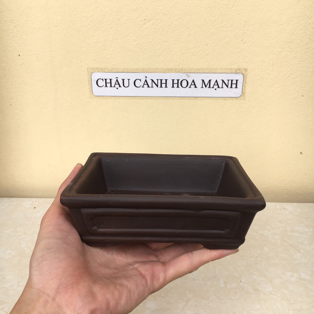 Chậu Chữ nhật bonsai sen đá mini đất nung màu đen gốm Bát tràng 1 size SP443