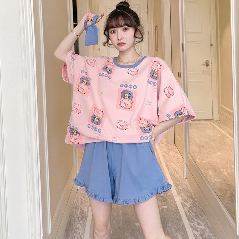 Đồ Bộ Nữ chất cotton với thiết kế họa tiết hoạt hình siêu kute mềm mát mùa hè BC09