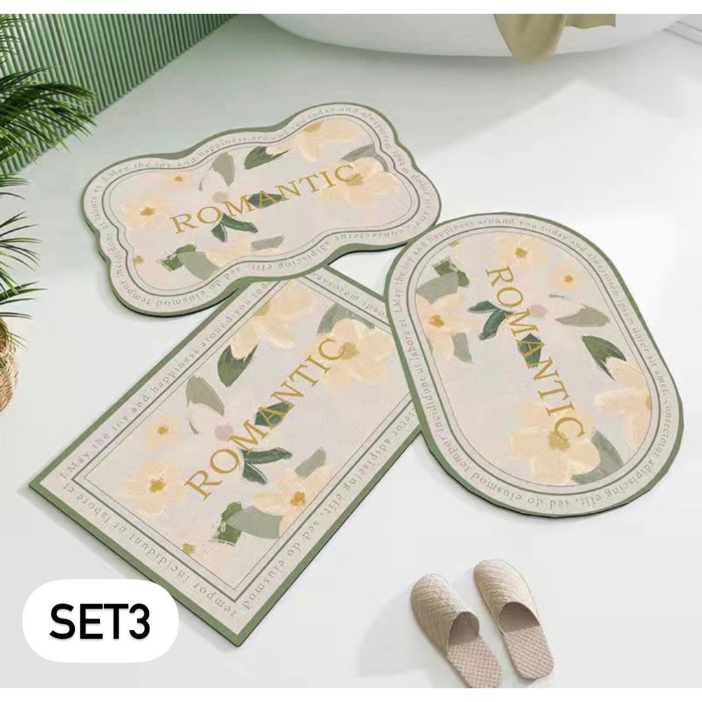 Sét thảm lau chân, thảm trải sàn nhà bếp chống trơn trượt thấm nước nhanh họa tiết hoa lá siêu đẹp