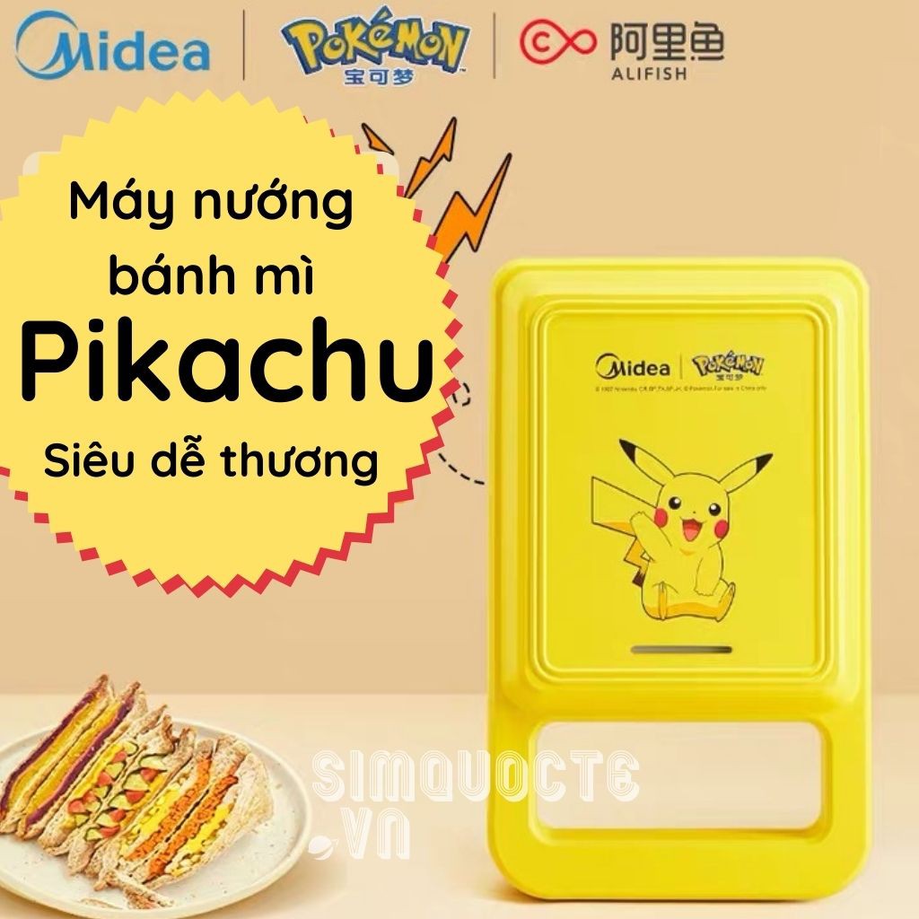 Máy kẹp nướng bánh mì sandwich kèm khuôn đá chống dính Pikachu - Hàng Chính Hãng Media