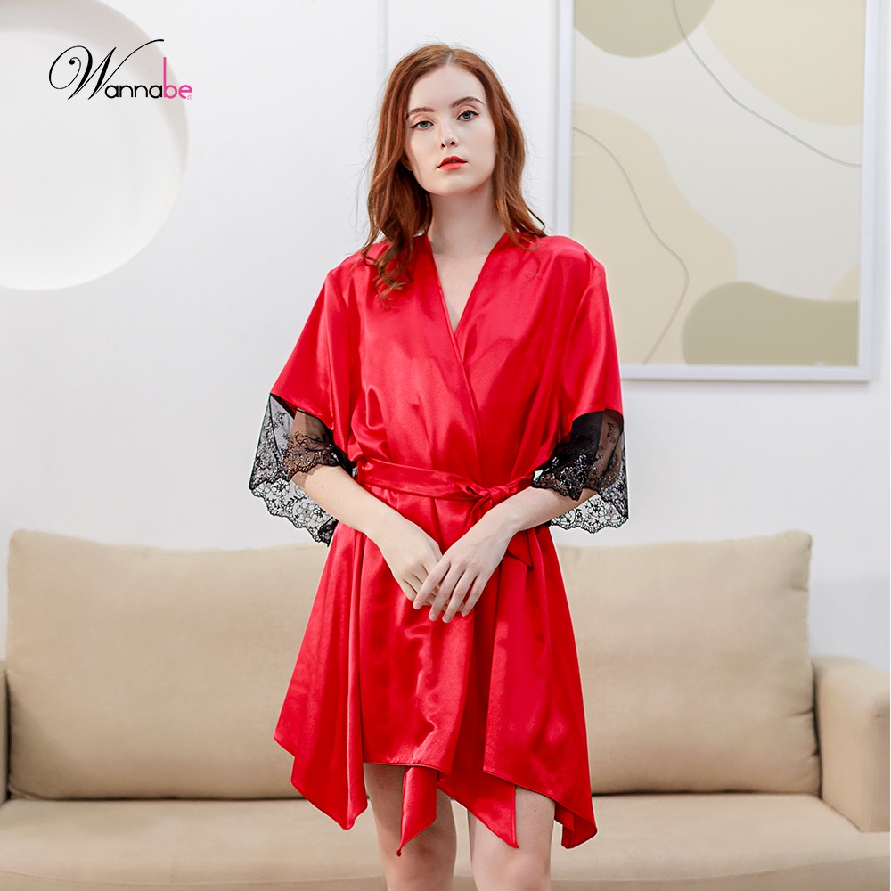 Áo choàng ngủ phi lụa kimono cao cấp Wannabe KIS47 kiểu dáng lạ mắt nữ tính quý phái