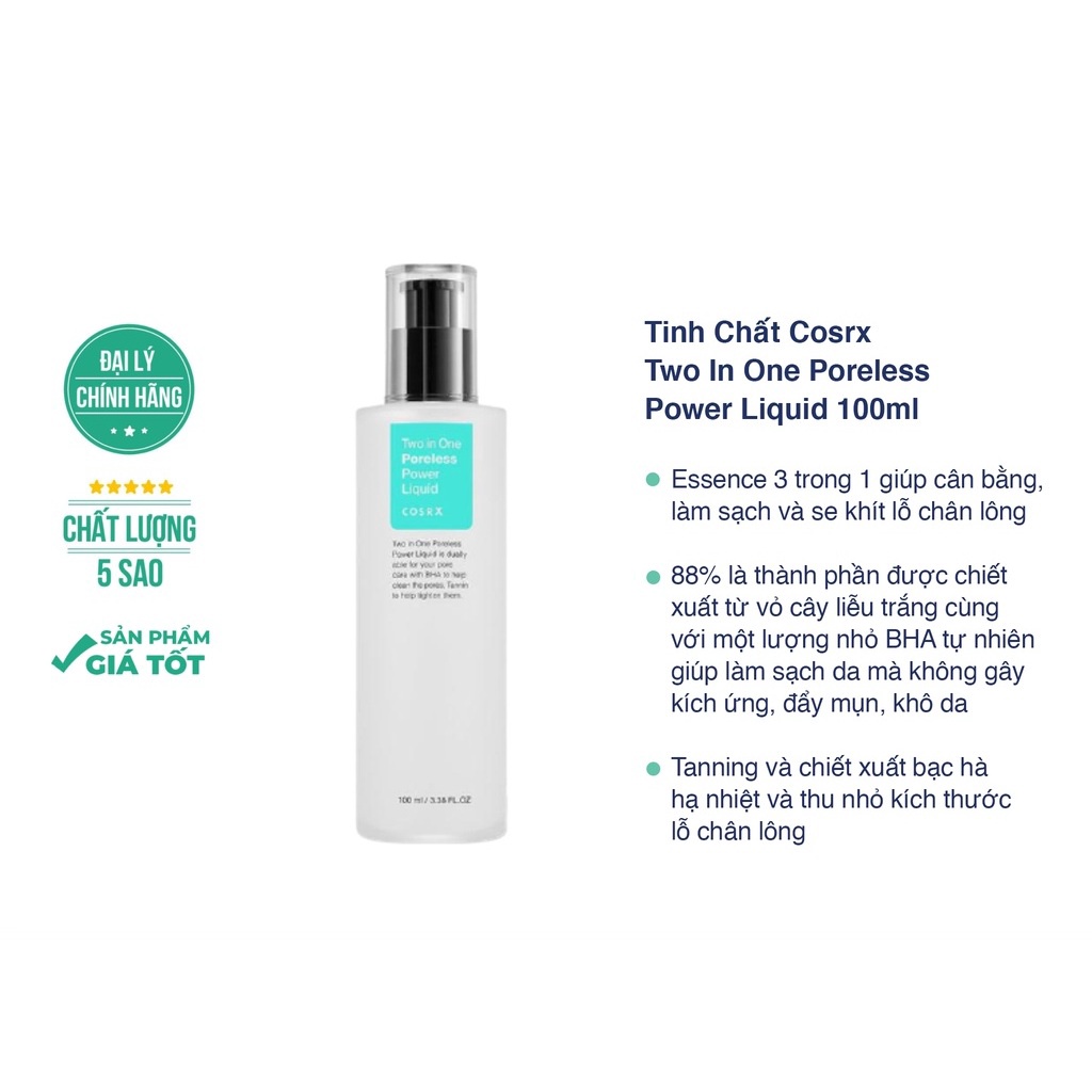 Tinh Chất Se Khít Lỗ Chân Lông COSRX Two In One Poreless Power Liquid 100ml