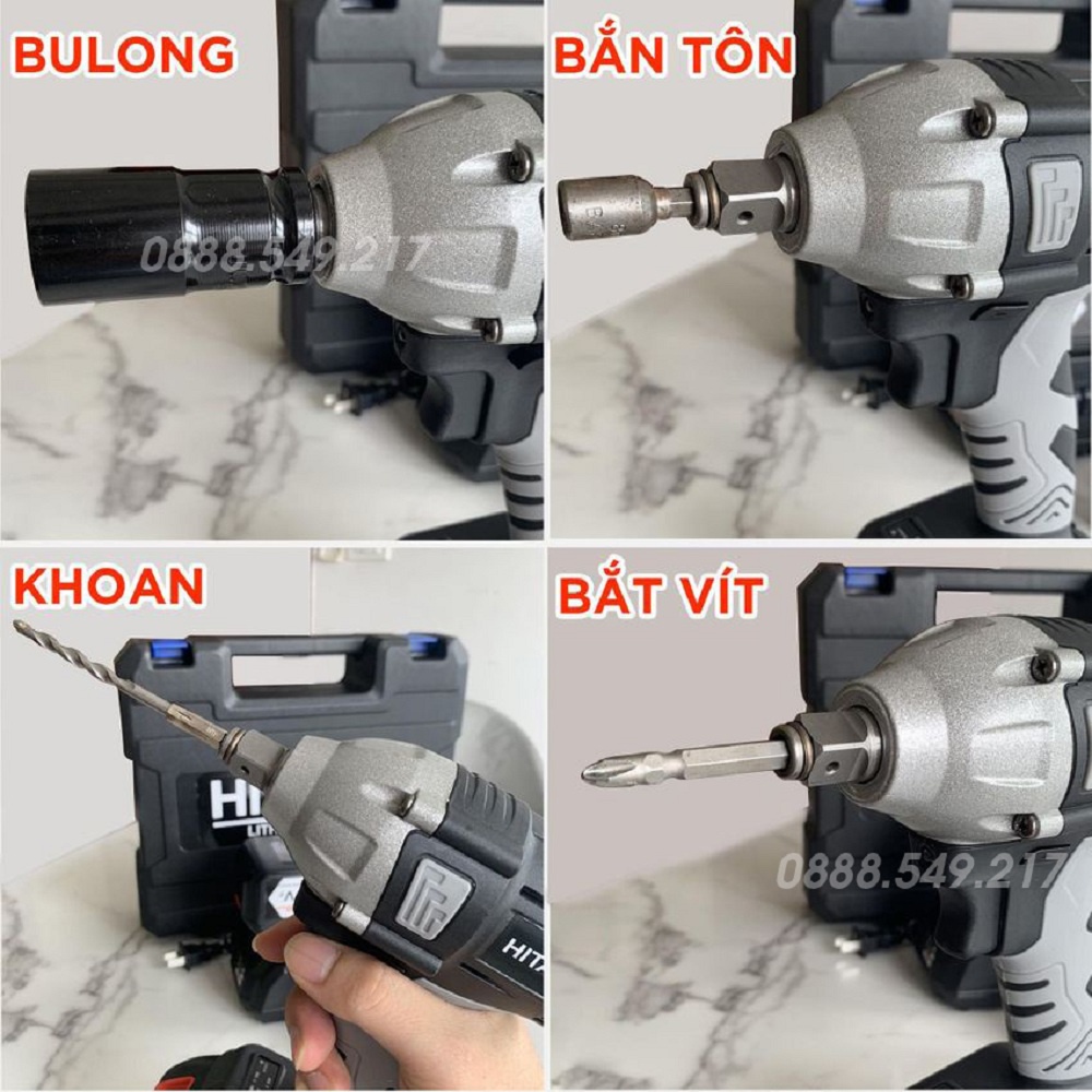 Máy Tháo Mở Bulong Hitachi Full 29 món phụ kiện. Máy Bắn Bulong Cầm Tay 118V Chuyên Dụng. Hàng Chuẩn Lõi Đồng