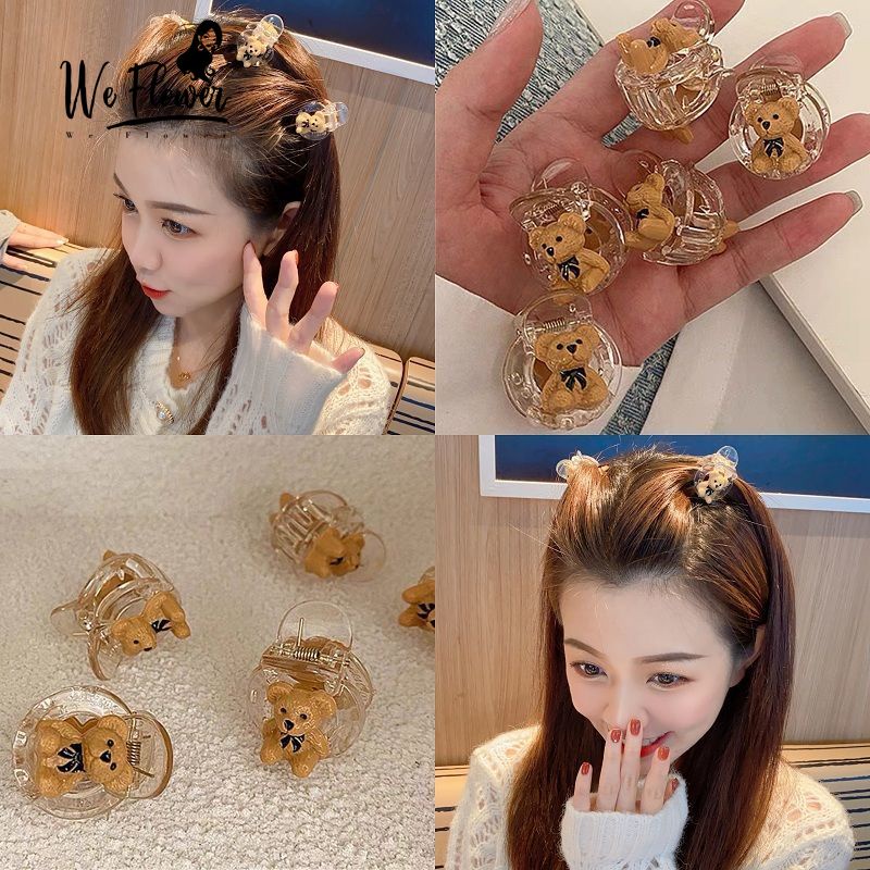 We Flower Kẹp tóc mini bằng nhựa acrylic hình gấu hoạt hình phong cách cổ điển thời trang cho nữ
