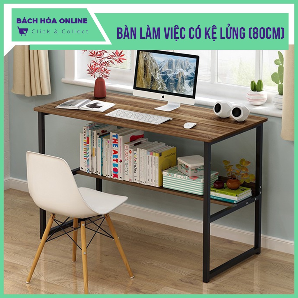 Bàn gỗ làm việc kèm kệ lửng khung thép đen tĩnh điện kích thước 80 x 40 x 73 cm