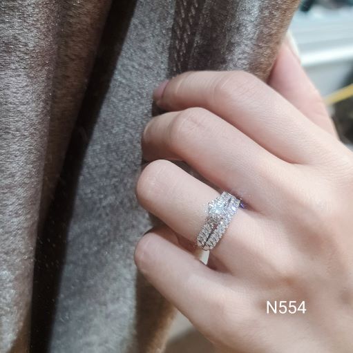 Nhẫn set 2 chiếc bạc Ý S925 MiASJ N554 nhẫn cặp nhẫn nữ nữ nạm đá cao cấp, sang trọng