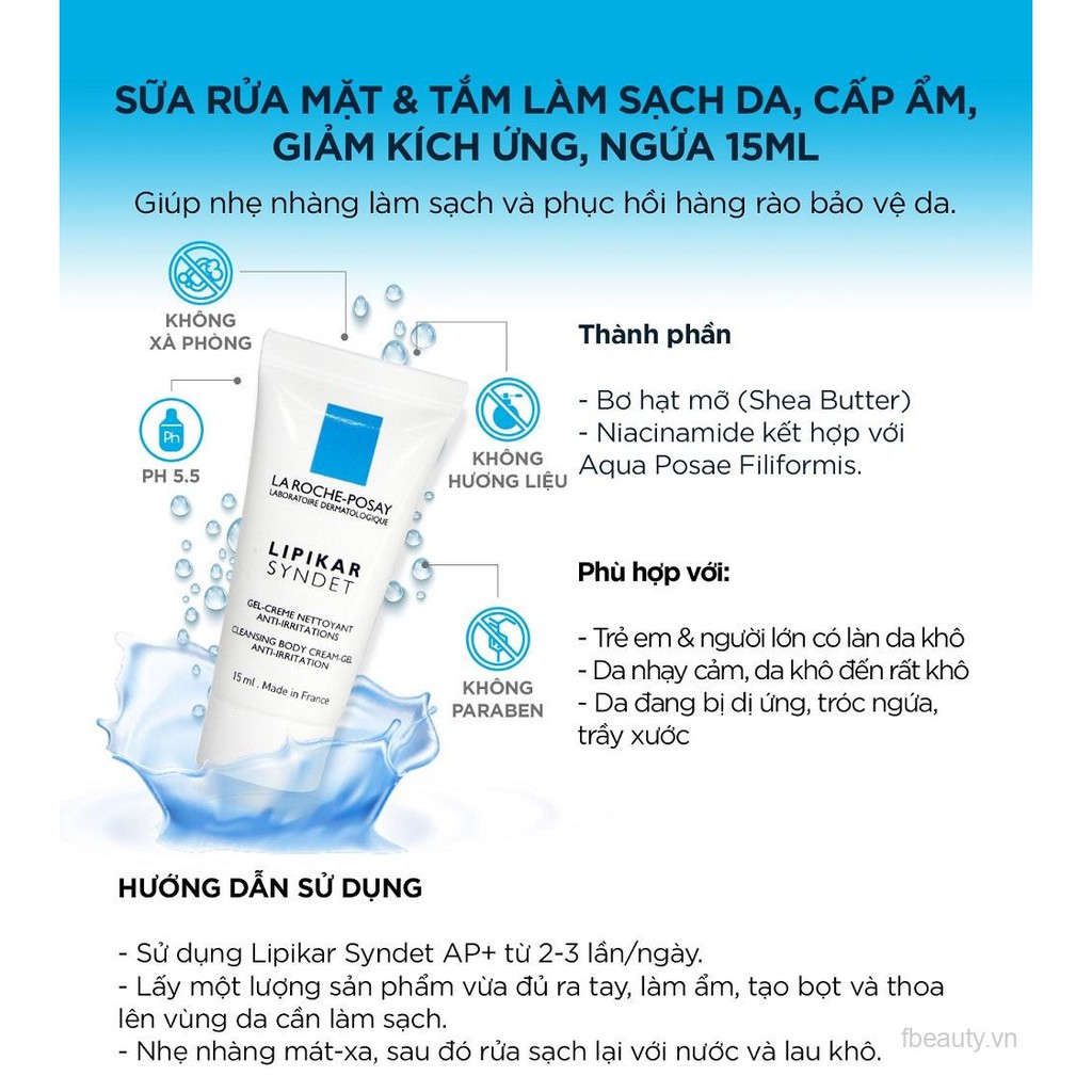 Sữa rửa mặt và tắm cho da khô đến rất khô La Roche Posay Lipikar Syndet AP+ 200ml