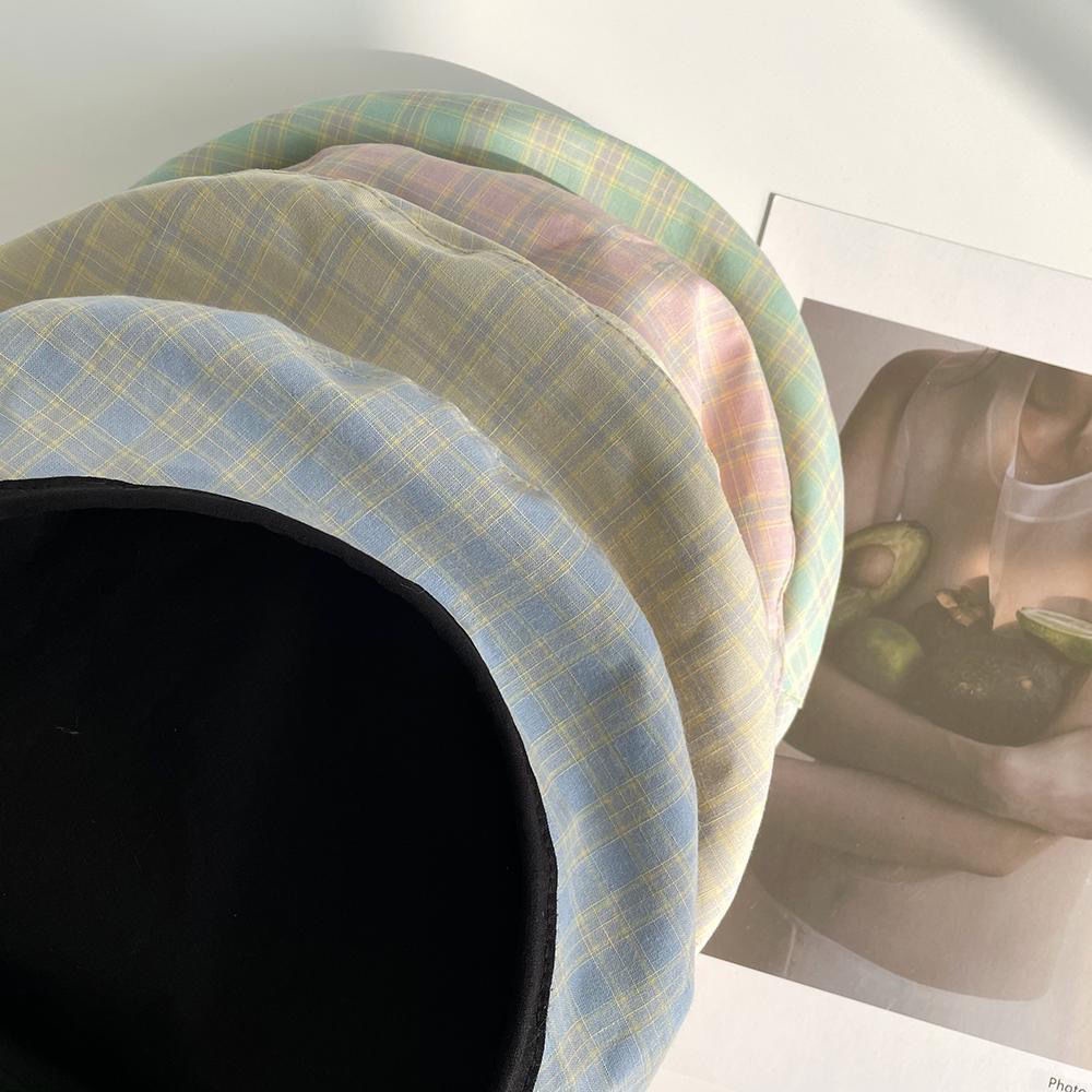 Mũ Beret Hai Mặt Họa Tiết Sọc Caro Thêu Chữ Cao Cấp Thời Trang