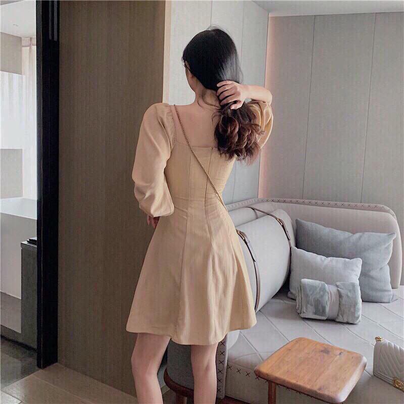 Đầm màu da tay bồng tiểu thư Lovi