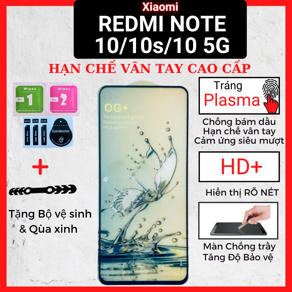 Kính cường lực Xiaomi Redmi Note 10/10s/10 5G -Bướm Xuân Phủ Plasma- Siêu chuẩn-Full màn - Hạn chế vân tay-Độ trong HD+