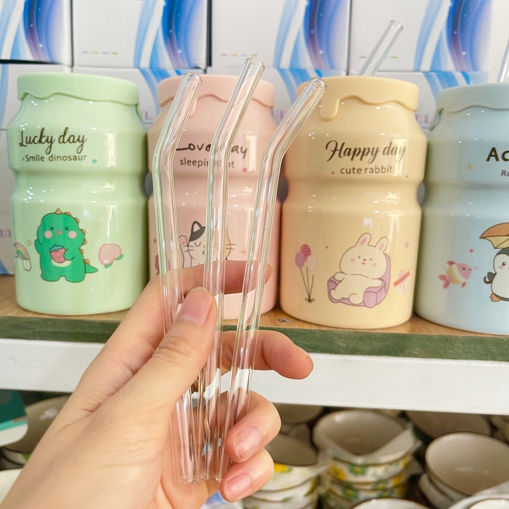 Cốc Uống Nước, 420ml Cute Cho Bé Có Nắp Sứ Decor Chịu Nhiệt Dễ Thương