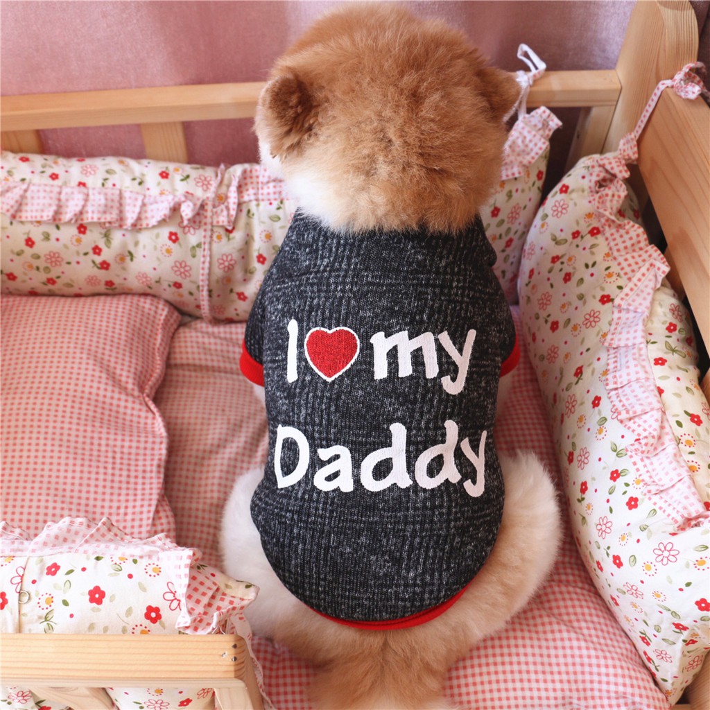 Áo đông cho chó mèo bằng nỉ len in chữ I love mommy và I love Daddy
