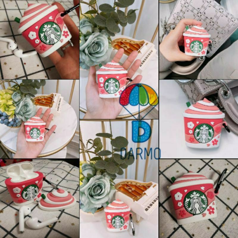 (Order 10 ngày) Case bảo vệ Airpods Pro/1/2 cốc cà phê starbucks frappuccino hoa anh đào hồng sakura kem dâu mẫu 4