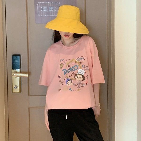 Áo Thun 100% cotton Tay Ngắn Màu Hồng Thời Trang Mùa Hè Dành Cho Nữ