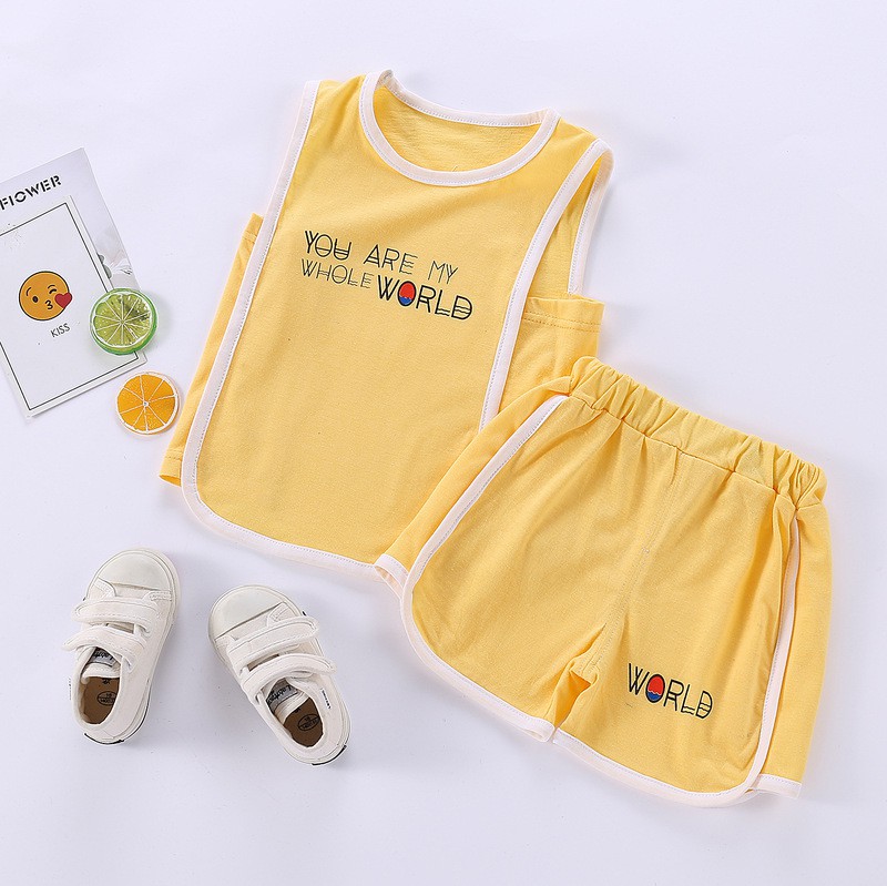 Bộ vest trẻ em mùa hè cotton nam nữ thể thao quần đùi trẻ em, xu hướng bình thường của em bé, bộ đồ hai mảnh