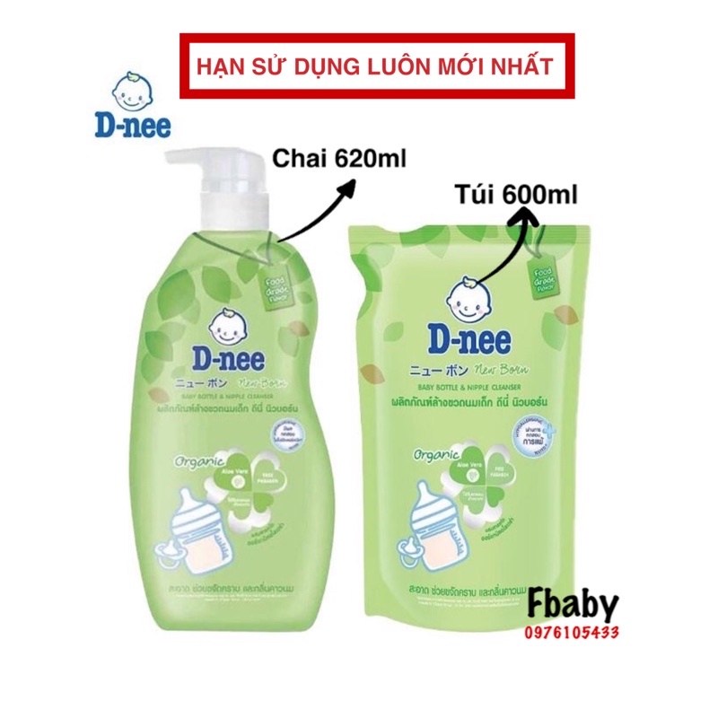 Nước Rửa Bình Sữa Dnee Organic 600ml/620ml An Toàn Cho Bé - Mẫu Mới Hàng Chính Hãng Dnee