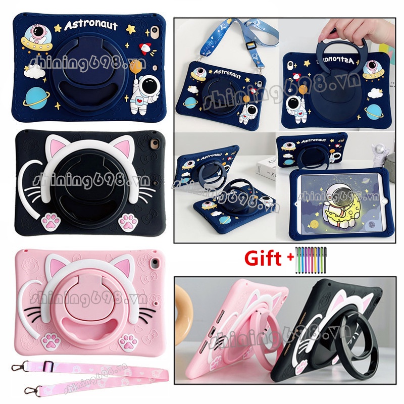 Samsung Galaxy Tab A7 Lite 8.7 2021 SM-T220 T225 10.4 inch SM-T500 T505 T507 Kids Lanyard Cartoon Pattern Soft Silicone Case 360 ​​Degrees Rotate Stand Tablet Cover