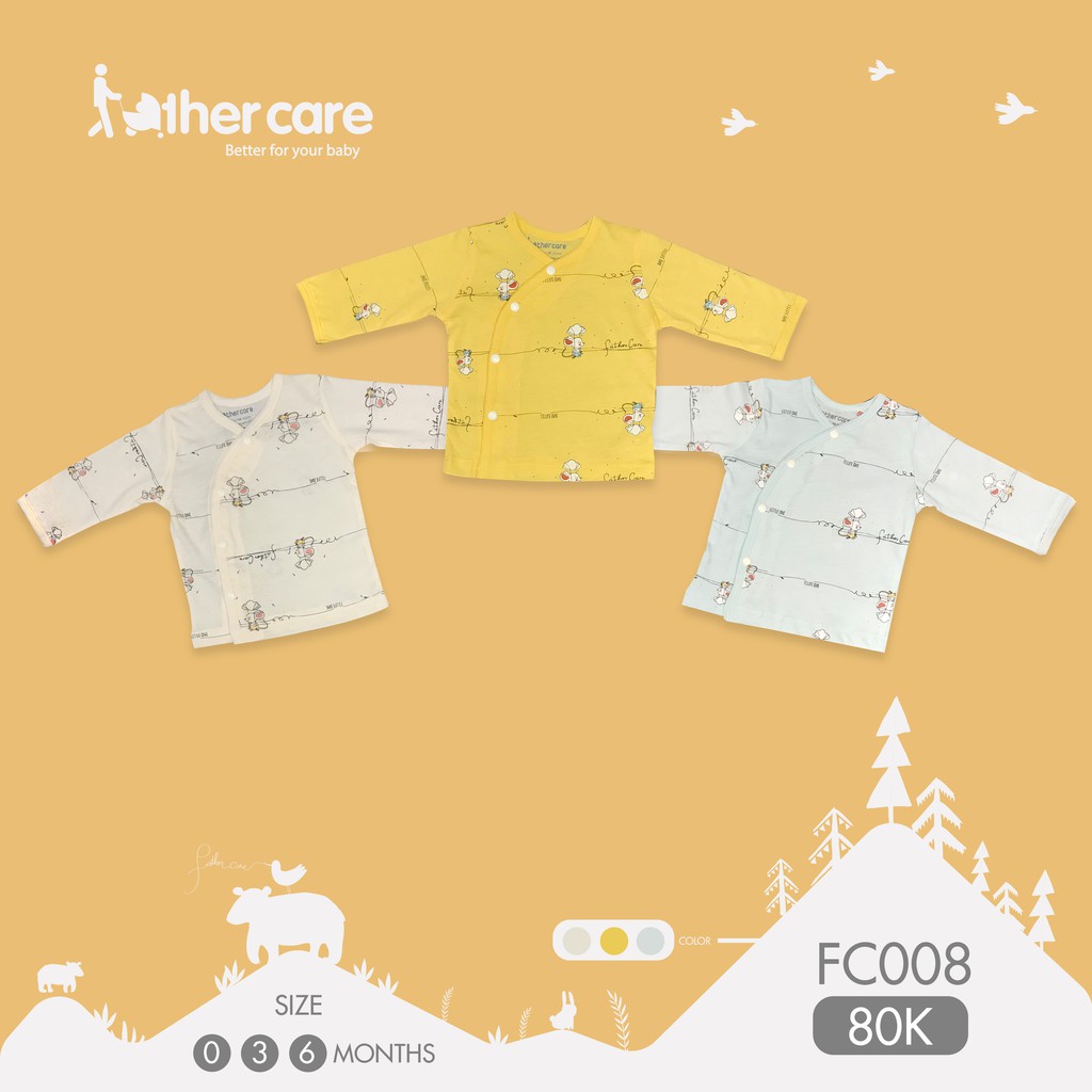 Áo sơ sinh FatherCare Cài lệch DT - Họa Tiết Chuột Little One FC008