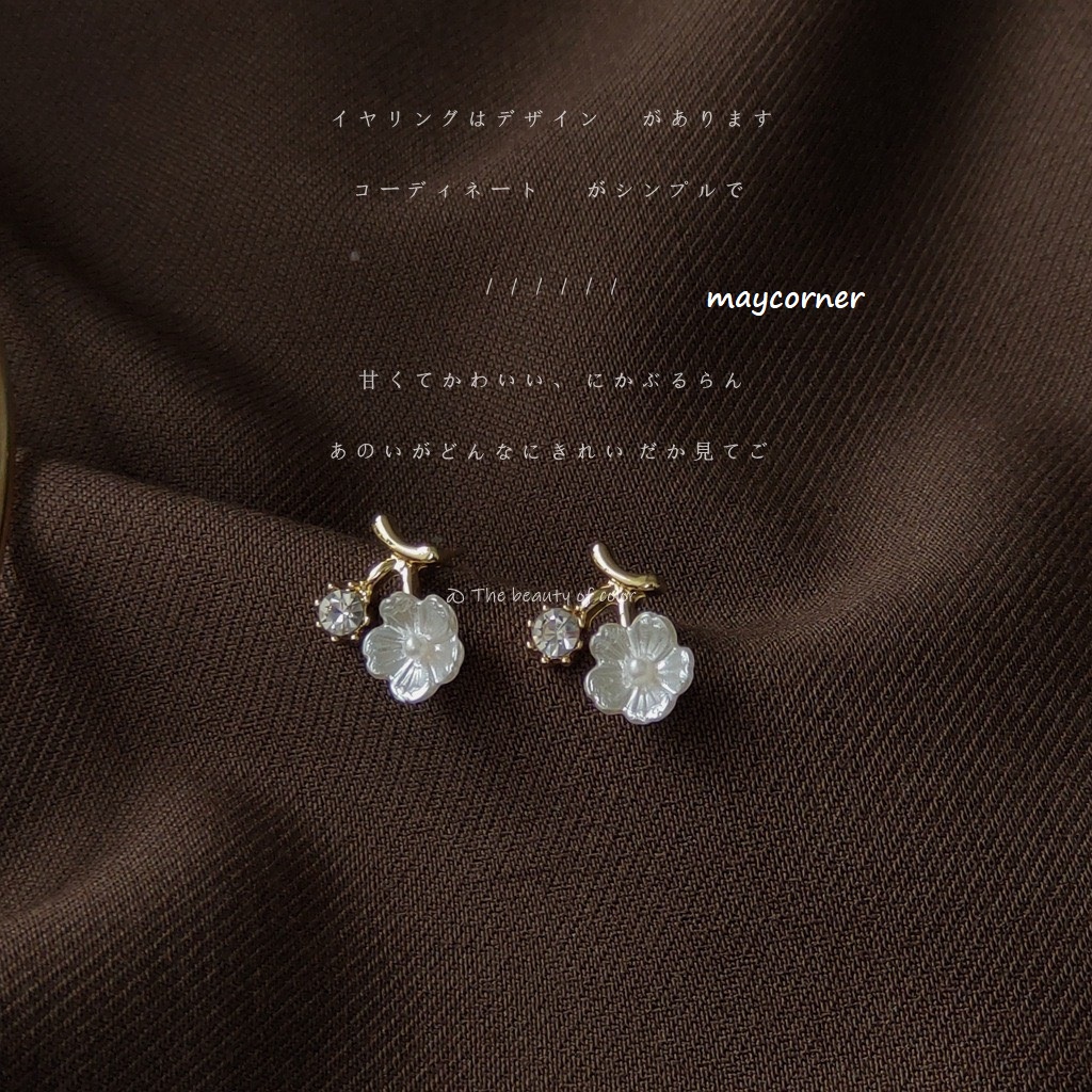 Khuyên tai cành hoa mạ bạc 925 cao cấp A883