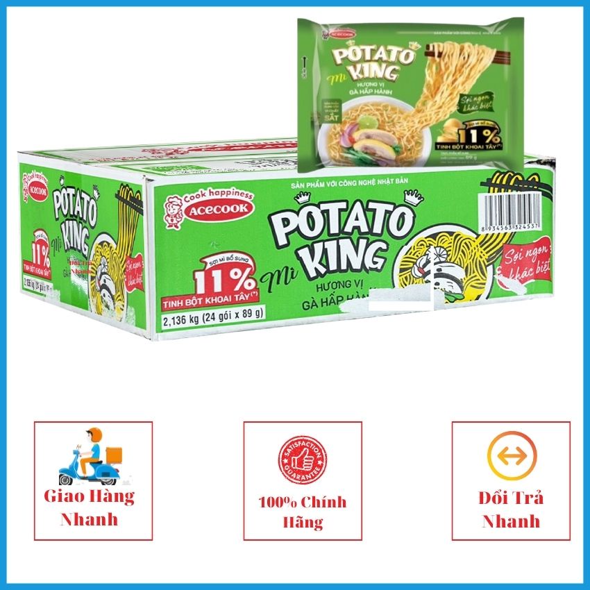 Mì POTATO KING Hương vị Gà Hầm, Lẩu Nấm Sụn Bò 85g x 24 gói thùng MMPTTK01