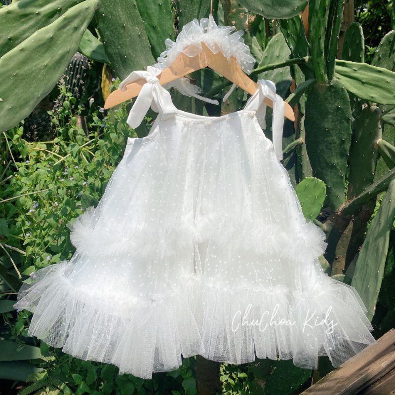 Váy bé gái, đầm bé gái 2 dây dáng công chúa xoè 360 độ, tặng kèm bờm, phù hợp thôi nôi, đám cưới, dự tiệc.