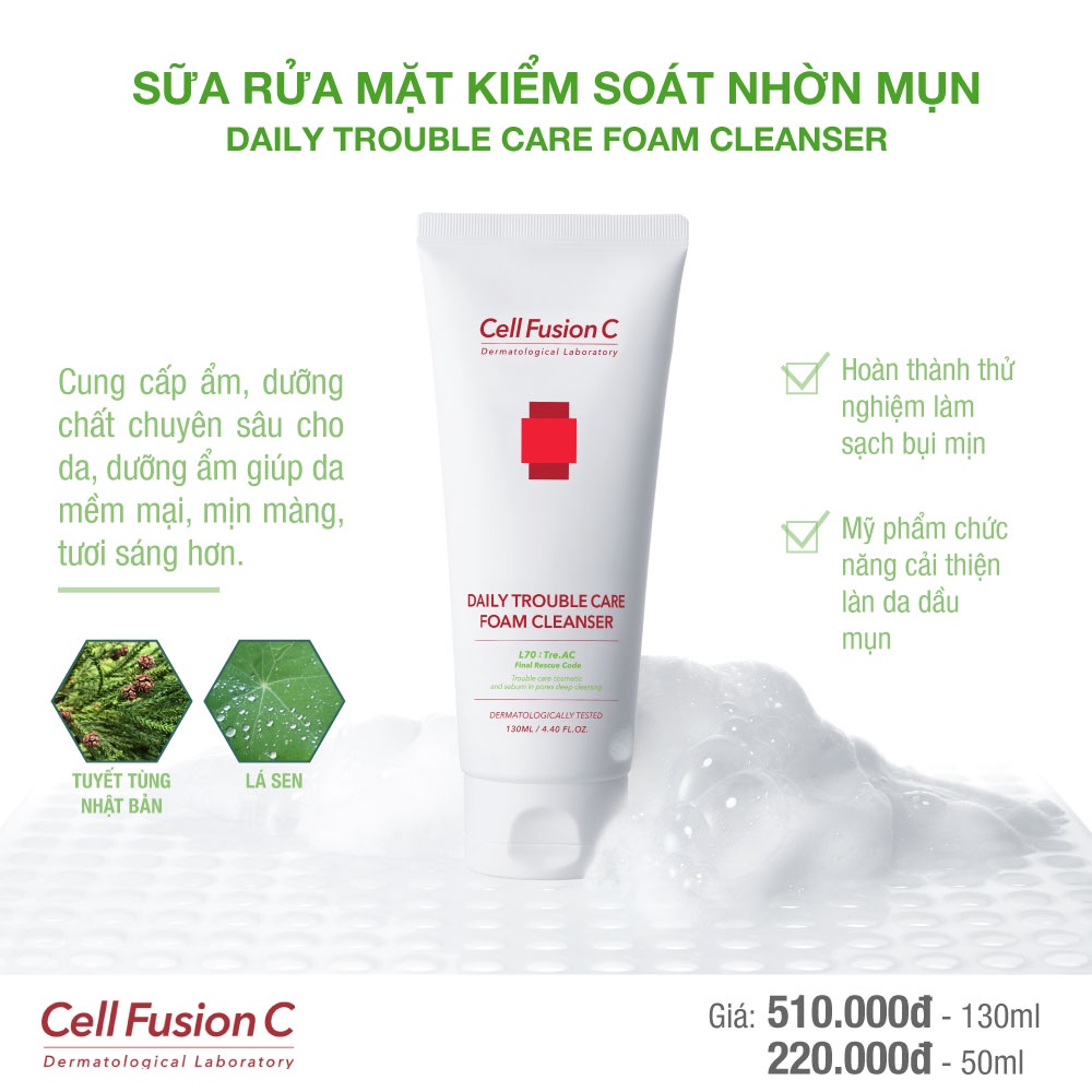 Sữa Rửa Mặt Kiểm Soát Nhờn Mụn Cell Fusion C Daily Trouble Care Foam Cleanser (130ml)