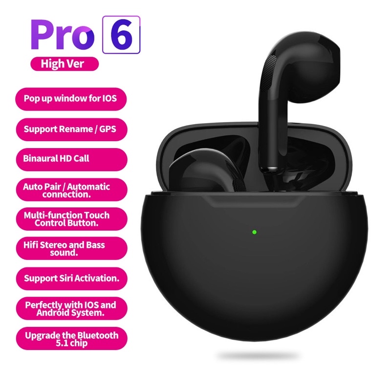 Tai Nghe Không Dây Vitog Pro 6 TWS Kết Nối Bluetooth Với Mic, Bảo Hành 12 Tháng