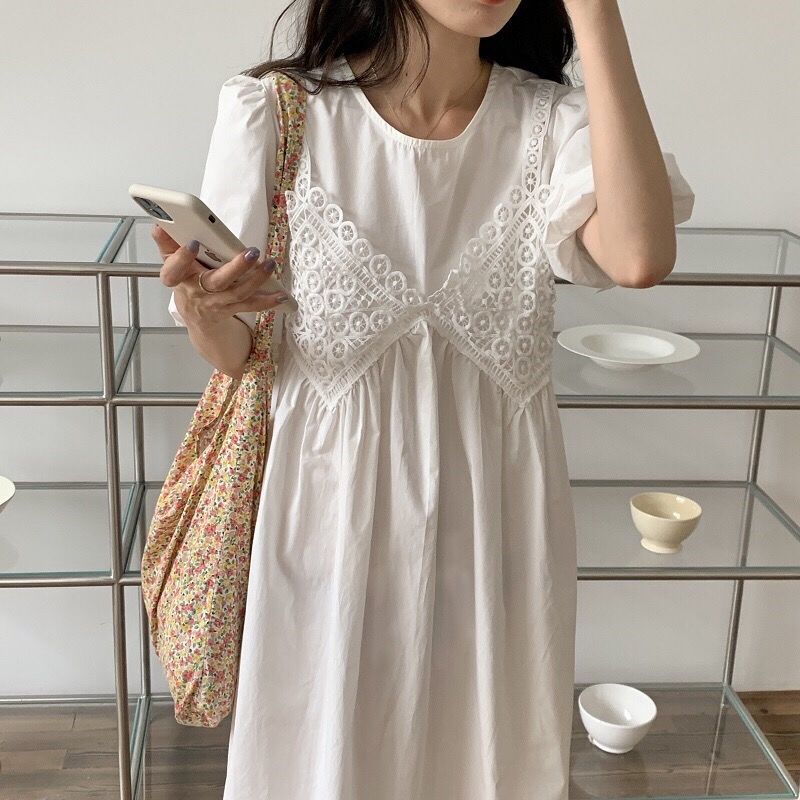 Đầm Nữ Phối Ren Hai Dây Thời Trang Thanh Lịch Cho Nữ