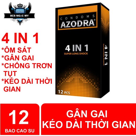 Bao cao su AZODRA 4in1, GÂN GAI, KÉO DÀI THỜI GIAN, Hộp 12 cái