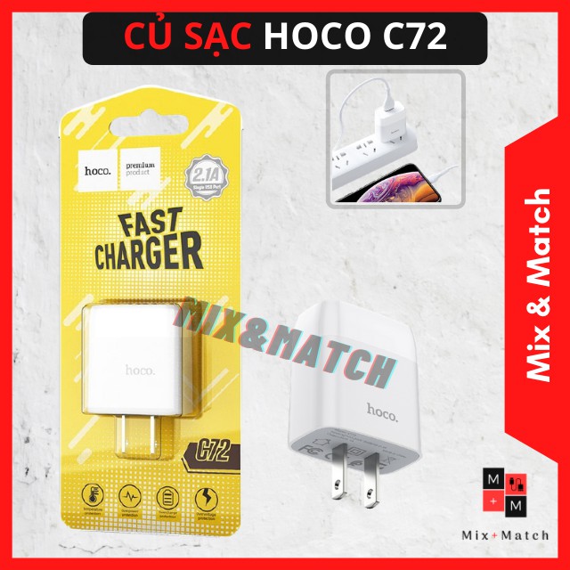 Củ sạc nhanh Hoco C72 2.1A - Ổn định dòng điện - Tương thích mọi thiết bị - Hàng chính hãng