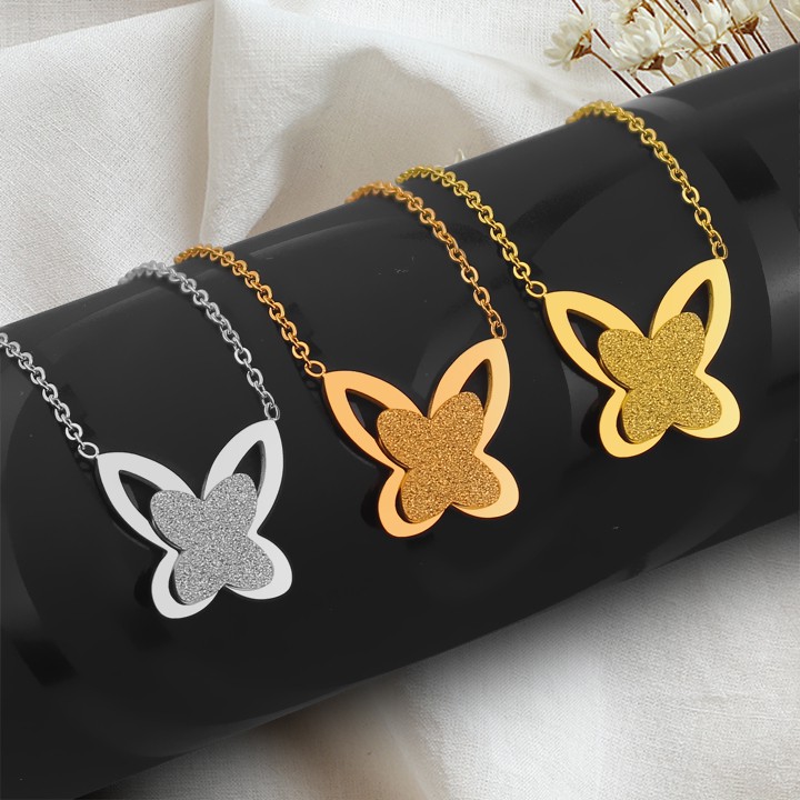 DÂY CHUYỀN TITAN CON BƯỚM PHUN CÁT TN137 siêu đẹp, bền màu, chuẩn thời trang