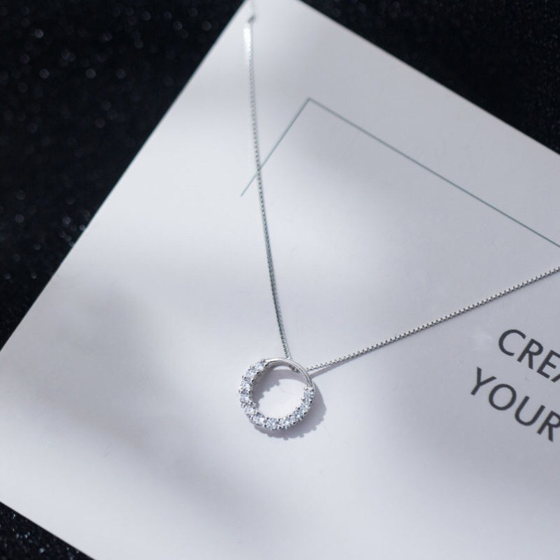 Dây chuyền bạc nữ mặt cầu tròn AURA , vòng cổ cầu đính đá lấp lánh-AURASILVER-DC08