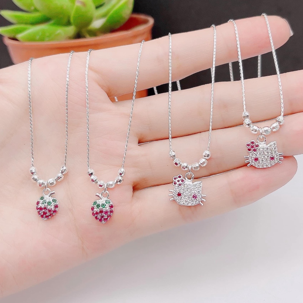 Dây chuyền cho bé gái mèo Kitty bạc ta sáng bóng, hàng dày dặn | Trang sức Pansy