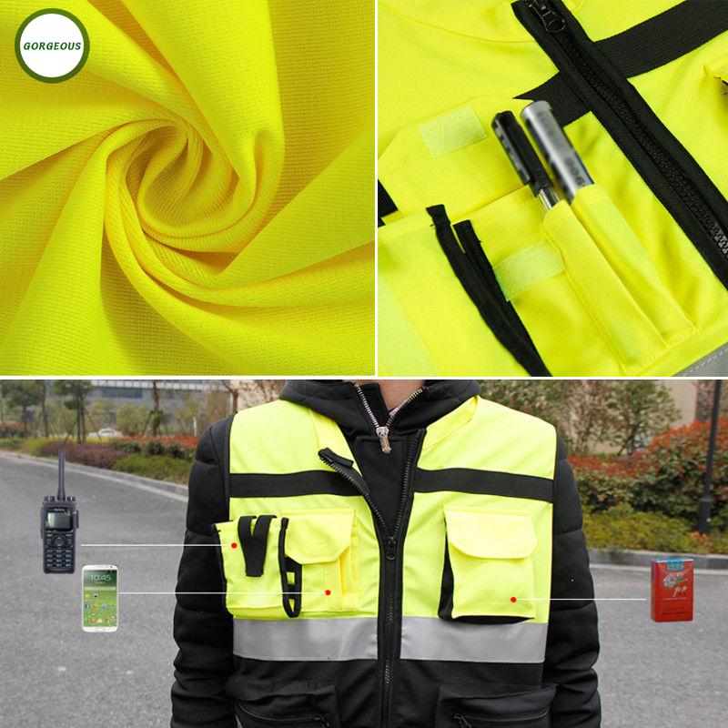 Men Women Reflective Pocket Zipper Sleeveless Traffic Safety Protective Vest Top