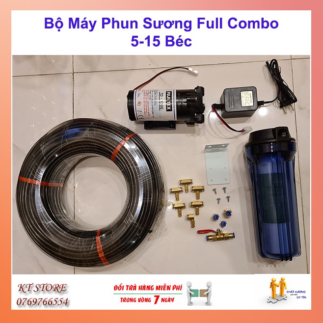 Bộ Máy Phun Sương Làm Mát CAFE, Tưới Lan, tưới cây cảnh (5-15 Béc) FULL Combo