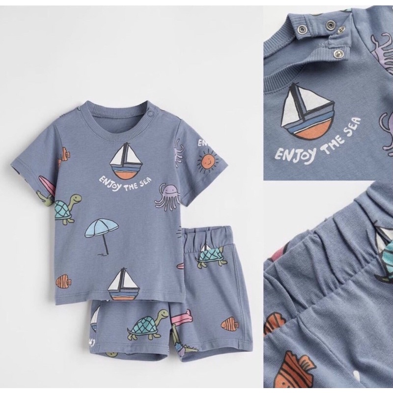 Bộ thun cotton hinh thú bé trai hm