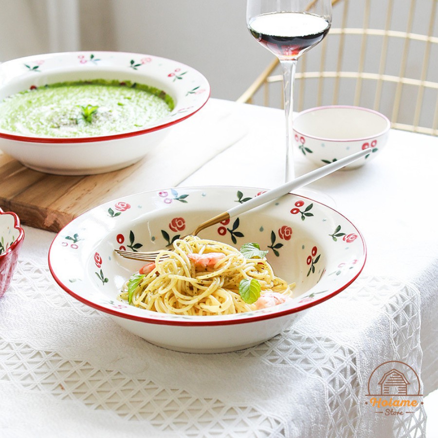 Bát đĩa sứ , chén đĩa decor họa tiết Cherry đỏ phong cách Hàn Quốc Holame