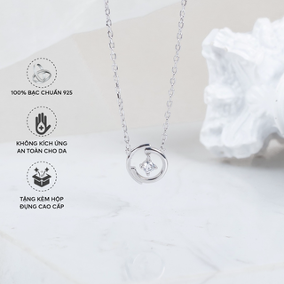 Dây chuyền bạc blue peach circle đá wg dc568