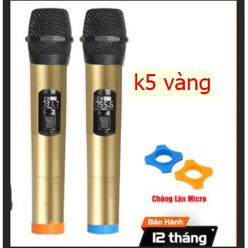 Bộ 2 Micro Karaoke Không Dây Đa Năng Cho Loa Kéo-Loa Amply K5 VÀNG